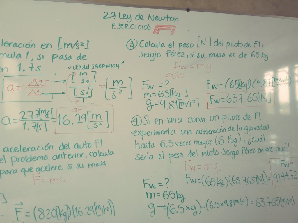 paux_gr's tweet photo. Hoy en una de mis clases de física  hicimos ejercicios sobre leyes de Newton basados en datos de la #F1. Con algunos de mis alumnos hablé un rato del #MexicoGP, las malas estrategias de Ferrari y la trágica historia de los hermanos Rodríguez https://t.co/haGyz5vKSv