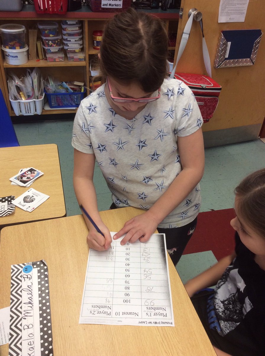 jcookbrookside's tweet photo. Rounding Down The Ladder! We love math games to practice concepts! #cardsharks #grade3and4 @BrooksidePS @yourschools https://t.co/ClPWQ90QBA