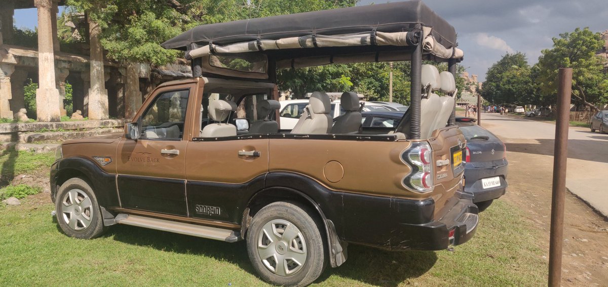 Arpit080586's tweet photo. Is this a new model or someone modified #Scorpio  to look such a Hard. Saw this parked in #Hampi #Karnataka and couldn't stop myself clicking this beast. U might wanna see this @anandmahindra @shwetaprabhulka https://t.co/XGEUzy0ndY