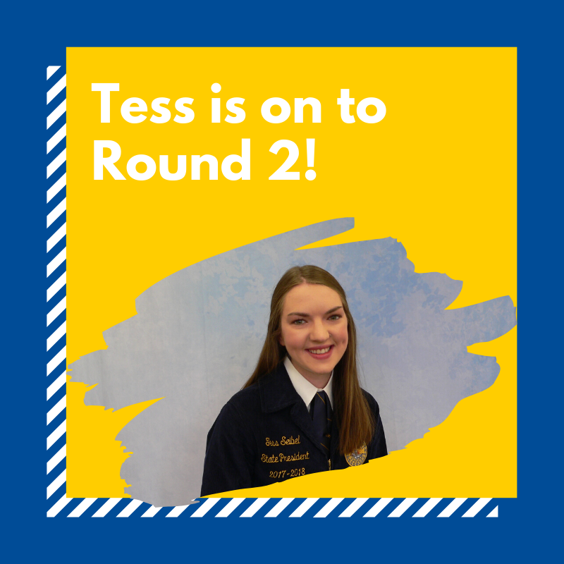 VirginiaFFA's tweet photo. Congratulations to our National Officer Candidate - Tess Seibel! She's through to Round 2!
#GoTess https://t.co/xnfCwCd2g0