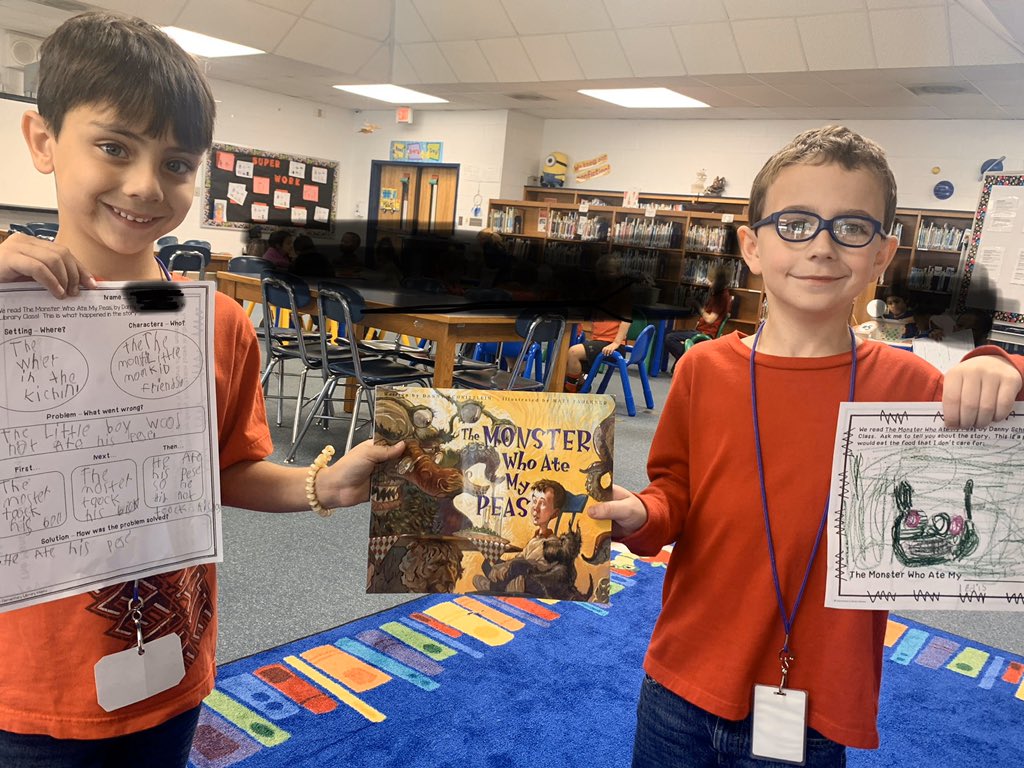 jbharrel's tweet photo. It’s Halloween in the Media Center! Students enjoying Destiny practice with a Halloween scavenger hunt.    First graders enjoying retelling a story using the 5 finger retelling strategy ! #mes #raiderpride #mesmedia https://t.co/XUGRevGKLE