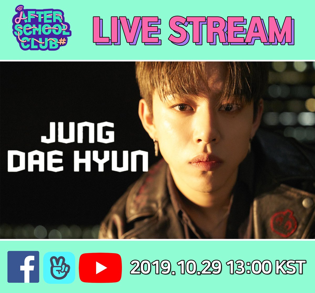 [!!] 191029 Daehyun After School Club;

Live Stream: youtube.com/watch?v=wcUPEB…
arirang.com/event/pr/Newme…
You can also stream it live through V app, Facebook &amp; Twitter!