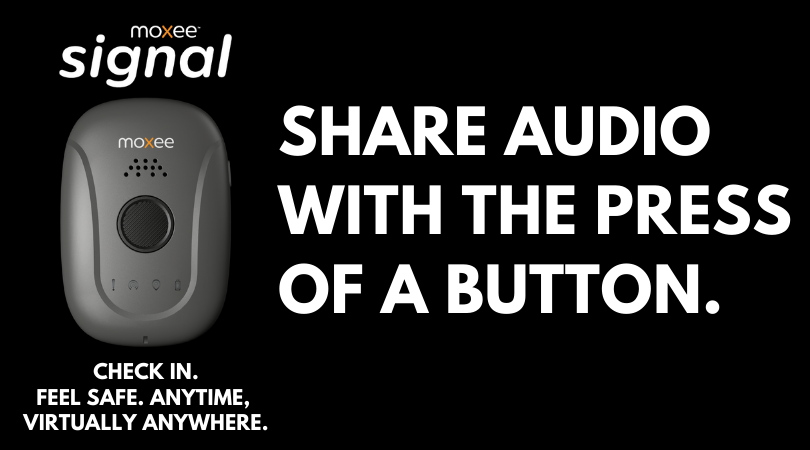 MoxeeSignalInfo's tweet photo. With the simple press of a button, the Moxee Signal shares audio of what's happening when you need help.  That way your contacts know where you are and what's happening around you.  Learn more at https://t.co/nzuUSbDbVm https://t.co/Ul1NYU1kFA