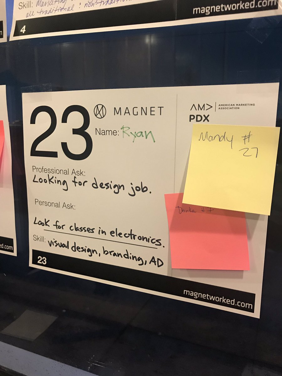 amapdx's tweet photo. Wondering what Magnet #networking is? Founded by @BassamTarazi, attendees fill out what their professional and personal asks are, along with their skills. Theyβre then matched up with someone who can help! #pdxnetworking https://t.co/dflKm5C2x8