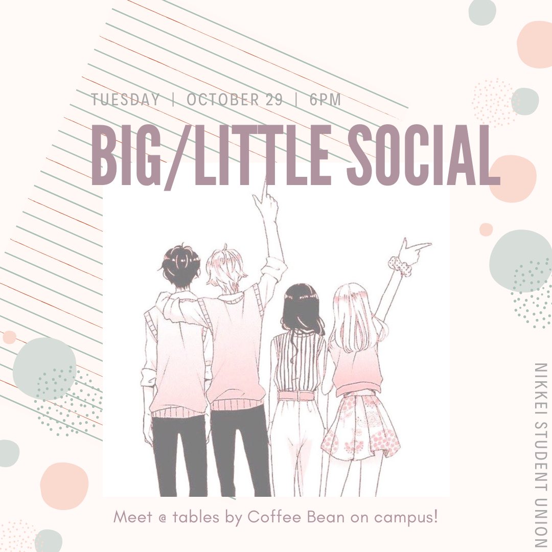 TOMORROW is our second Big/Little Social! We will be meeting at the tables behind The Coffee Bean on campus at 6PM 💕

If you weren’t able to meet everyone at our first Social, we’ll be doing our best to ensure that you’ll meet everyone this time around! Hope to see you there 🥰