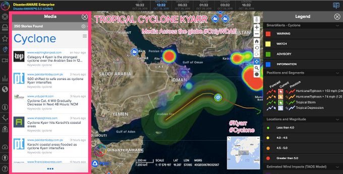 BTools2019's tweet photo. #TropicalCyclone #Kyarr is currently Category 4 #Hurricane with max sustained winds of 241 km/h (150 mph), and wind gusts up to 296 km/h (184 mph).
Although it's expected to weaken in the next 24HRs
#OnlyWDAE #Share2Help
try us :
https://t.co/RSFQFZwhL8 https://t.co/wb0Fj3qQa3