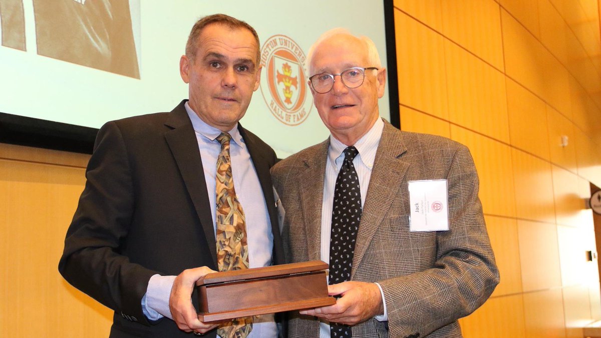 Congrats to Bill O'Neill '79 on being the recipient of the William French Award at the BU Athletic Hall of Fame banquet! 

A member of our 1978 NCAA championship team, O'Neill begins his 39th season at Salem State this weekend with 602 career wins.

#ProudToBU