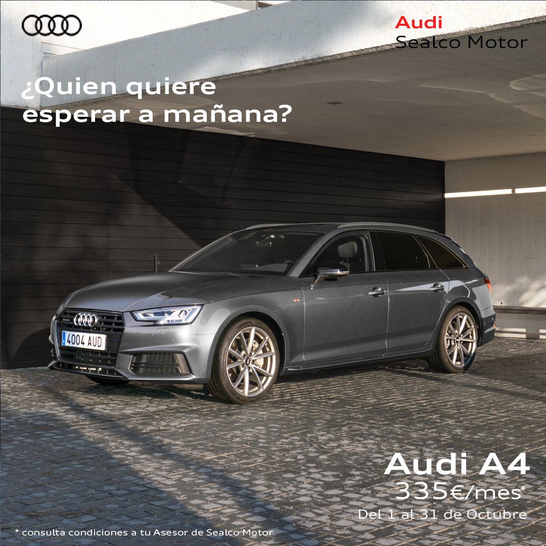 AUDI_Sealco_Mot's tweet photo. Hay cosas por las que tienes que esperar.
En Sealco Motor tener un Audi A4 por 335€ al mes* con un renting increíble y con todos los servicios incluidos, no es una de ellas.
Solicita más Información: https://t.co/SvNPzr3me0
#Audi #AudiA4 #ItsAudiTime #SealcoMotor #MyRenting https://t.co/en2B5uWaRj