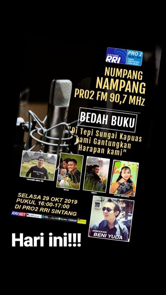 ISintang's tweet photo. NUMPANG NAMPANG bersama @dbyuda di PRO2 FM 90,7 MHz RRI Sintang sore ini 16.00-17.00WIB https://t.co/MHFEb4L5xw