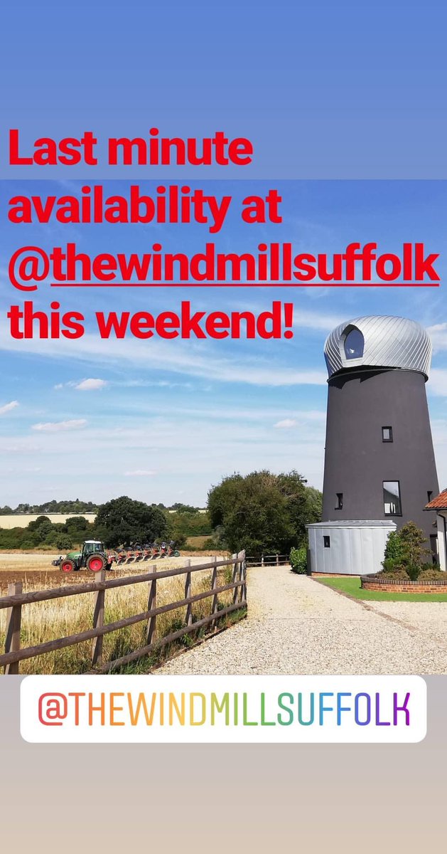 windmillsuffolk's tweet photo. Rare weekend availability at https://t.co/XW7wwec6D0 this weekend! Pop to our website to book a surprise break with you loved one today! 😉
#TuesdayMotivation #windmill #TuesdayThoughts #weekend #TuesdayMorning #lastminute #wanderlust #weekendaway https://t.co/jrUcrNsnM9