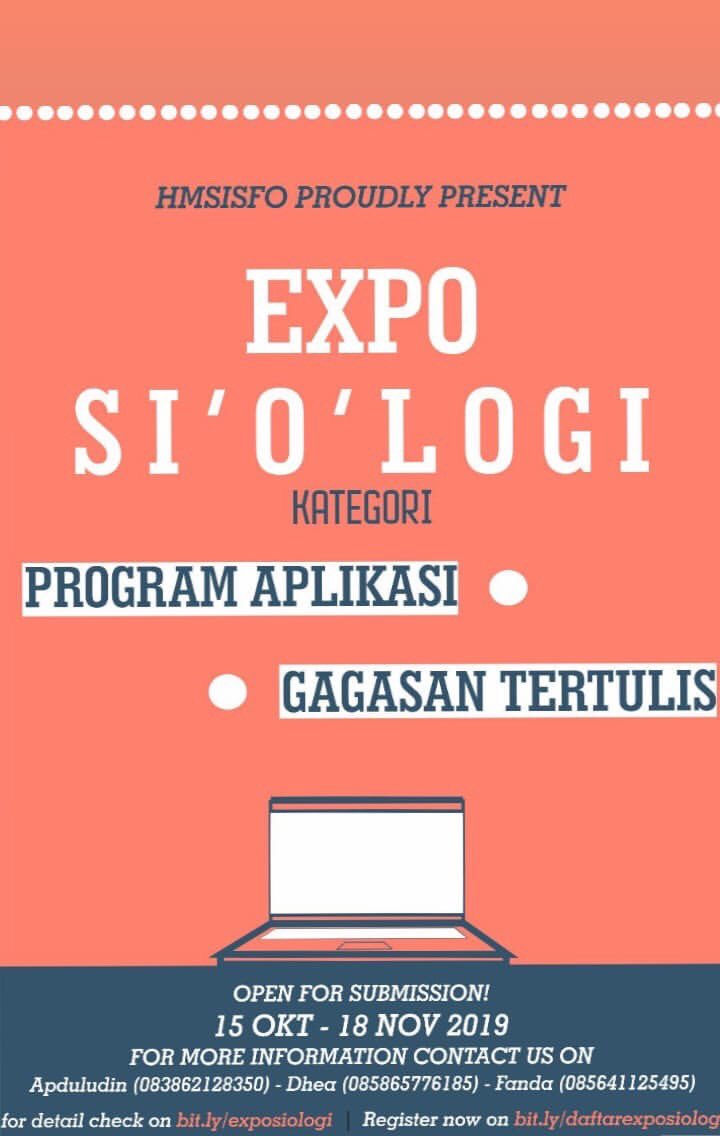 Register Now !

psstt! khusus mahasiswa program studi Sistem Informasi.
untuk informasi lebih lanjut :
Apdulludin.   ( 083862128350 )
Dhea    ( 085865776185 )
Fanda    (085641125495)