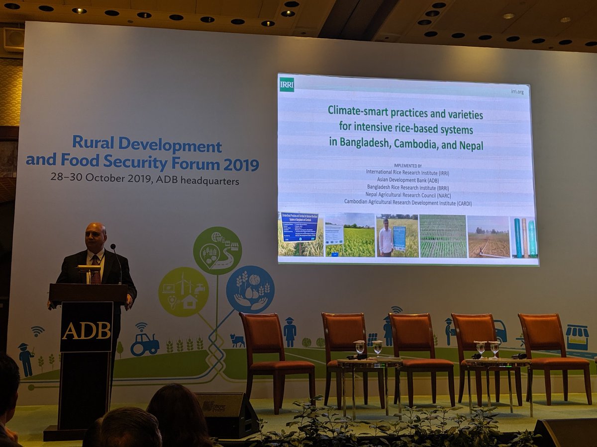 carolynflorey's tweet photo. .@irri Head of Rice Breeding Hans Bhardwaj shares results of "Climate smart practices & varieties for intensive rice-based systems in #Bangladesh #Cambodia #Nepal. #RDFS2019 @ADB_HQ https://t.co/3vdCKu6Qe7