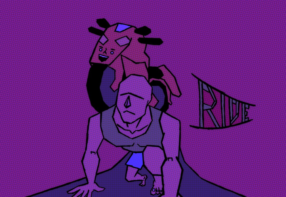 #inktober28 Day 28: Ride. Bike riding a bloke. But went over the ink scan digitally with halftone.