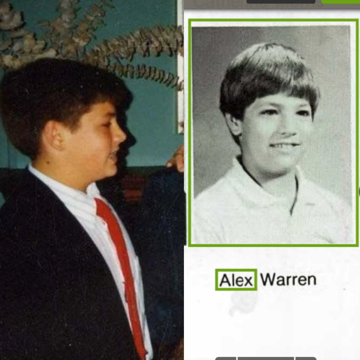 Here's the ONLY family photo I could find of Alex on the internet (left). The other photo was from the school yearbook (right). He is now 43.