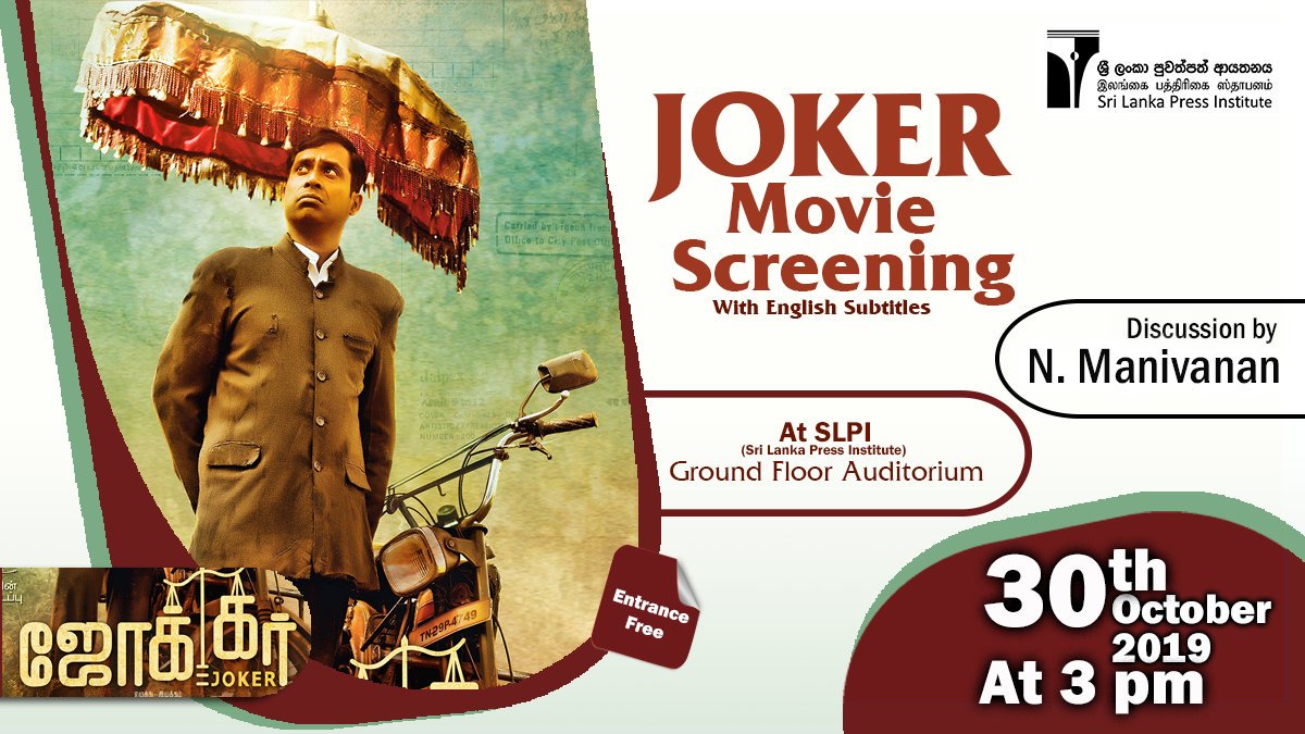 SLPI's tweet photo. "Joker" Screening Tomorrow!!!
Drop by SLPI at 3 pm for an evening of #funtainment #FunwithMovies #WednesdayMovie #SreeningandDiscussion https://t.co/T1gVnCCvZE