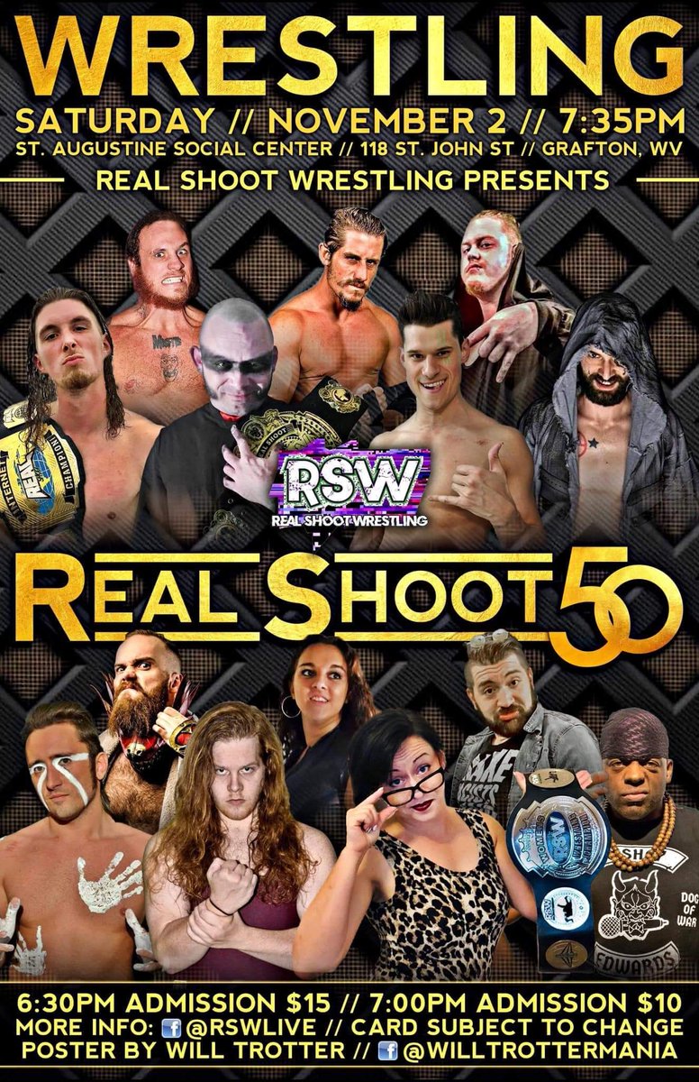 Jamestheref123's tweet photo. This Saturday night! In #GraftonWV @RSWLive returns for our 50th show! To say I'm excited is a gross understatement. Come out for all the excitement! #NotAnAd #DefinitelyNotAnAd #OkItsAnAd #Ad #SupportIndyWrestling #Raw https://t.co/2Ohvaf01JL