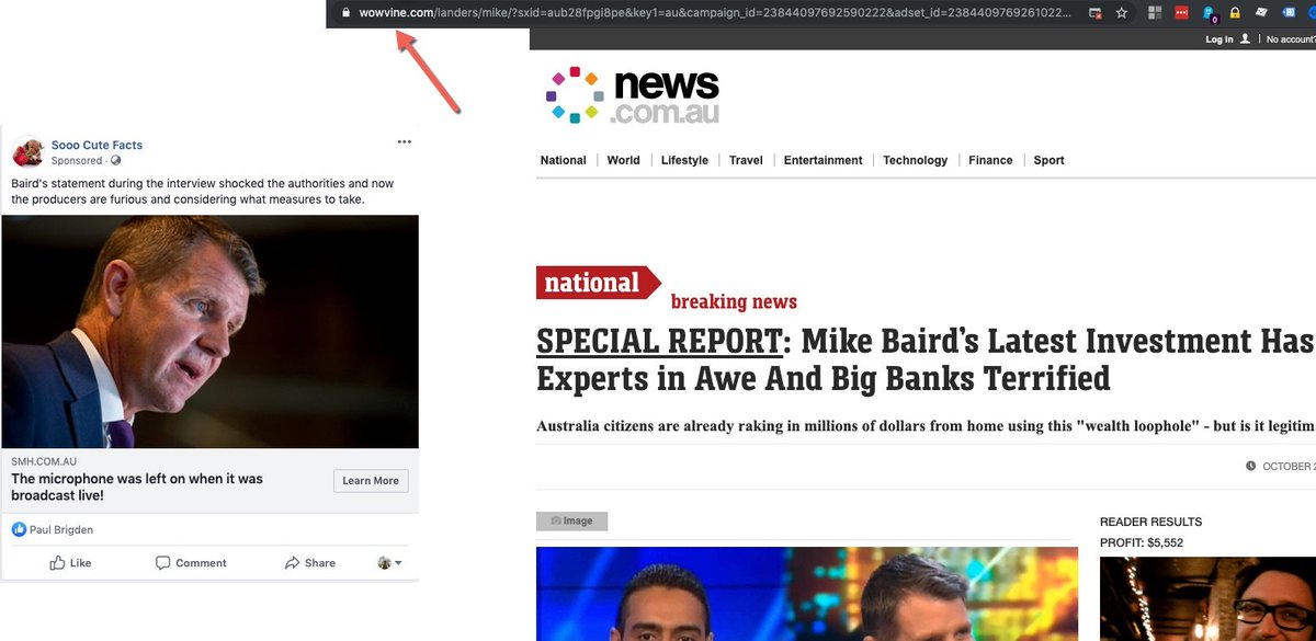 sutho's tweet photo. @facebook full of scam crypto advertisements last few days. Go's to fake @newscomauHQ and @abcnews news sites. Beware. #facebookscam https://t.co/n7CnvhXUQU