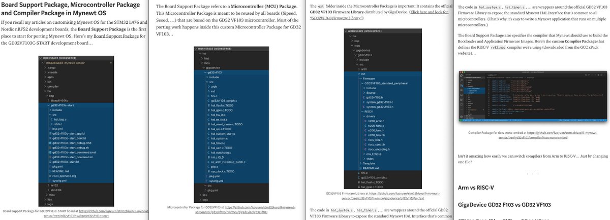 Board Support Package, Microcontroller Package and Compiler Package... Key concepts in porting #Mynewt OS to #GigaDevice GD32 VF103 on #RISCV... Stay tuned medium.com/@ly.lee