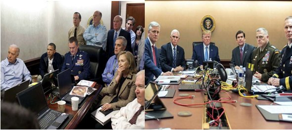 kastooribihar's tweet image. दो राष्ट्रपति. दो अति जोखिम के अभियान. दो नाटकीय क्षण.
आठ साल पहले अल-कायदा नेता #ओसामा_बिन_लादेन और शनिवार को #ISISleader  अबू बक्र अल #बगदादी की हत्याओं के दौरान व्हाइट हाउस सिचुएशन रूम में ली गई तस्वीरों में दो अमेरिकी शासकों की अलग-अलग शैलियों की झलक.
#बगदादी_मारा_गया
#ISIS