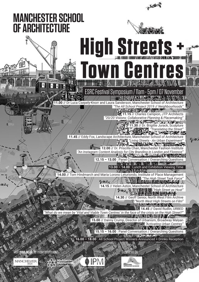 Here is the full programme of the #ESRCFestival2019 symposium about the future of #TownCentres and #HighStreets hosted by @TheMSArch and @PlaceManagement! Book your place, it's going to be great!
…reets-and-town-centres.eventbrite.com @ESRC @mmu_RAH @MMU_Research @MMU_MSARC