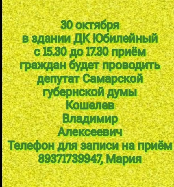 30 октября приём депутата Кошелева В. А.