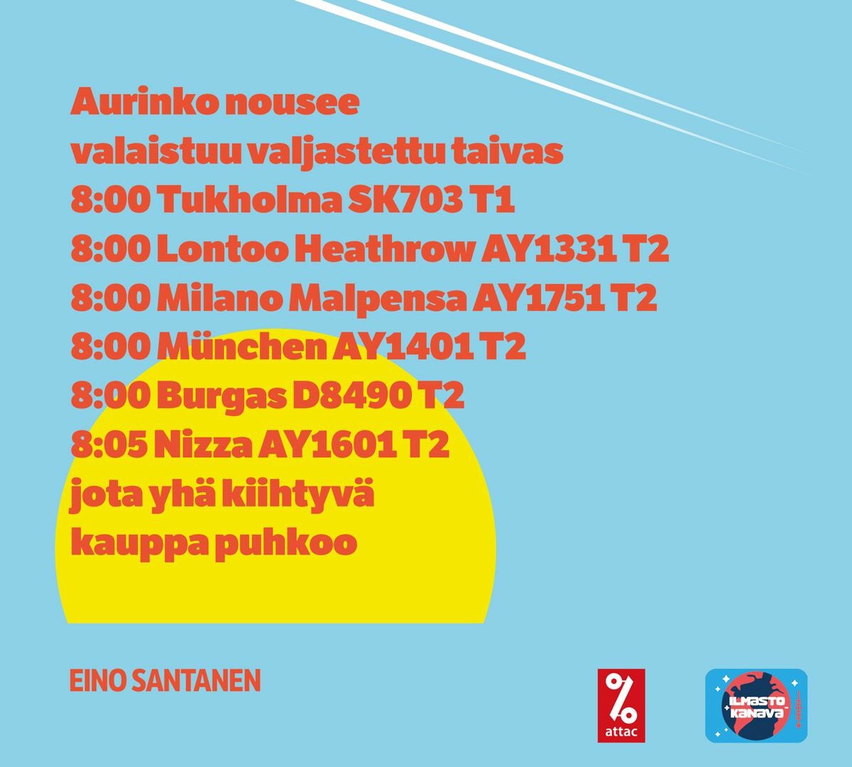 Eino Santanen pohti  runoissaan vapaakaupan ja ilmastonmuutoksen suhdetta. Järjestöparina toimi Suomen Attac. Runosarja nähtävillä Kanneltalon Galleriassa 14.11.19 asti. #taiketukee #ilmastoteos #ilmastotaide #ilmastonmuutos #kanneltalo ⁦<a href="/AttacSuomi/">Attac Suomi</a>⁩ ⁦<a href="/taiketweet/">Taike</a>⁩