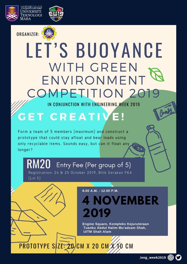 eng_week2019's tweet photo. All aboard ~ ⛵️
Are you a Captain?👨🏻‍✈️👩🏻‍✈️
Can you make sure your ship stay afloat? 
Let’s test your skills!

Come and join BUOYANCY COMPETITION and see whether you are a true captain 👨🏻‍✈️ 👩🏻‍✈️

”Diversity, Equality, Unity. 
Together We Build The Future”

#EW19
#Unite4Engine https://t.co/XRFBvppw83