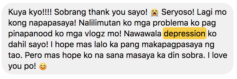 kyoquijano's tweet photo. 10/29/19 
Lagi tinatanong, what keeps me going?
My answer: Knowing na may nagagawa naman pala akong mabuti sa pag gawa ko ng video.
I'm #grateful for being able to make people smile and ease their pain. https://t.co/JjU9aylYkJ