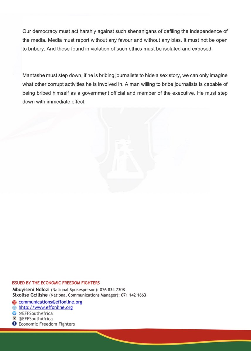 EFFSouthAfrica's tweet photo. EFF Calls on Mantashe to Step Down as Minister and MP Following Allegations of Bribing Journalists. https://t.co/7aBvMxDZ0o