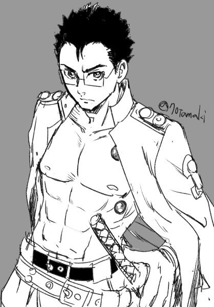 宣伝はわりと唐突に今日することにしたので、その前に落書きちょっとしていた覚悟君載せます。もし「覚悟のススメ」というマンガを知らない人は読んでみてね。スゲーです 