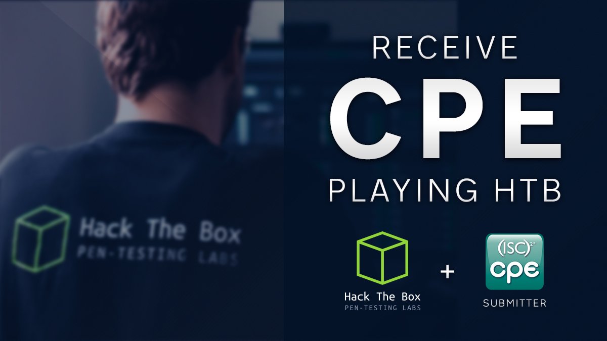 New Feature #Shoutout 📣 Time to redeem your #hacking expertise via #CPEs for your ISC2 Certification! Earn CPE credit via HTB for all owned machines,Pro Labs and challenges. Find full description and details here: hackthebox.eu/press/view/8