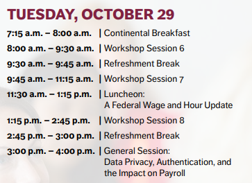 PayrollOrg's tweet photo. Good morning #apaEIPC attendees! On the agenda today: three more amazing workshops and a lunchtime update on wage and hour issues from the Wage and Hour Division at the U.S. Department of Labor. https://t.co/qOtcmwbdE4