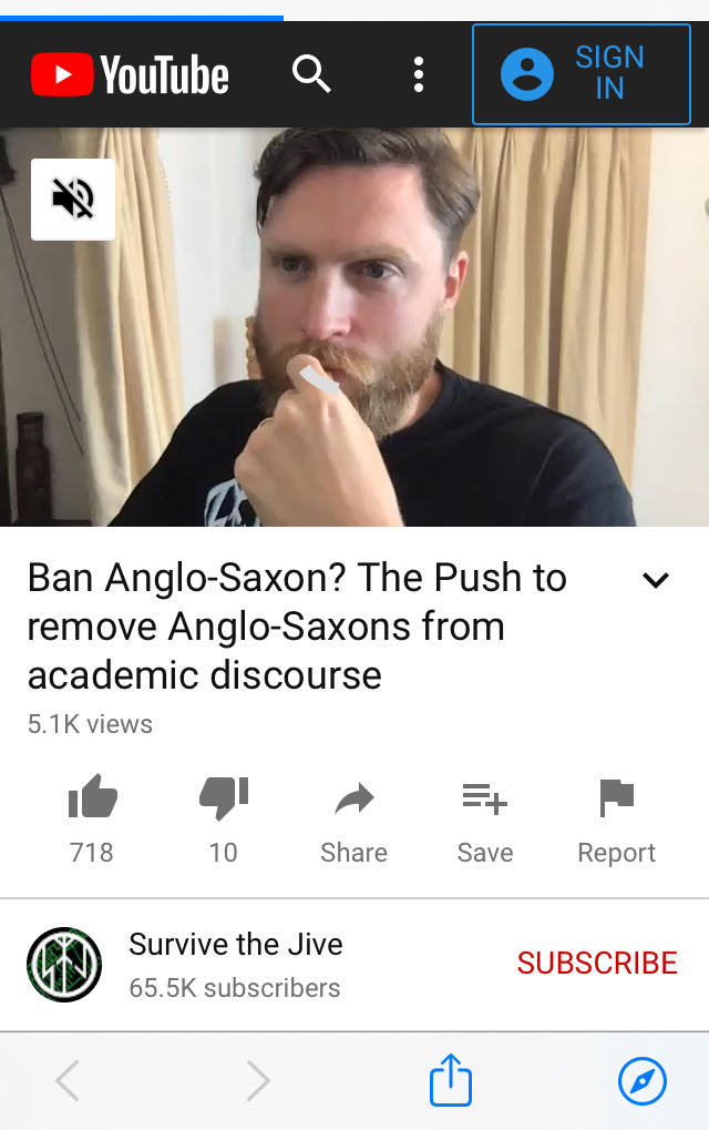 This dude claims to be an academic "Anglo-Saxonist" himself, with an MA in history from UCL. I've posted before about his obsession with "Anglo-Saxon DNA," his followers' attacks on people who threaten their view of the Middle Ages, and their obsession with a "Jewish conspiracy"