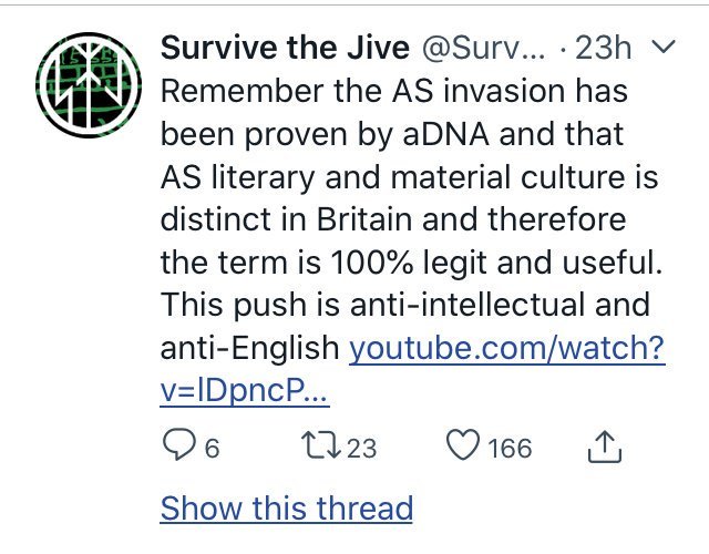 He goes by Survive the Jive (STJ) online and describes this video as putting people "on trial." He's steeped in scientific racism and cites academic studies about "Anglo-Saxon DNA" to dismiss academic arguments that he doesn't agree with.
