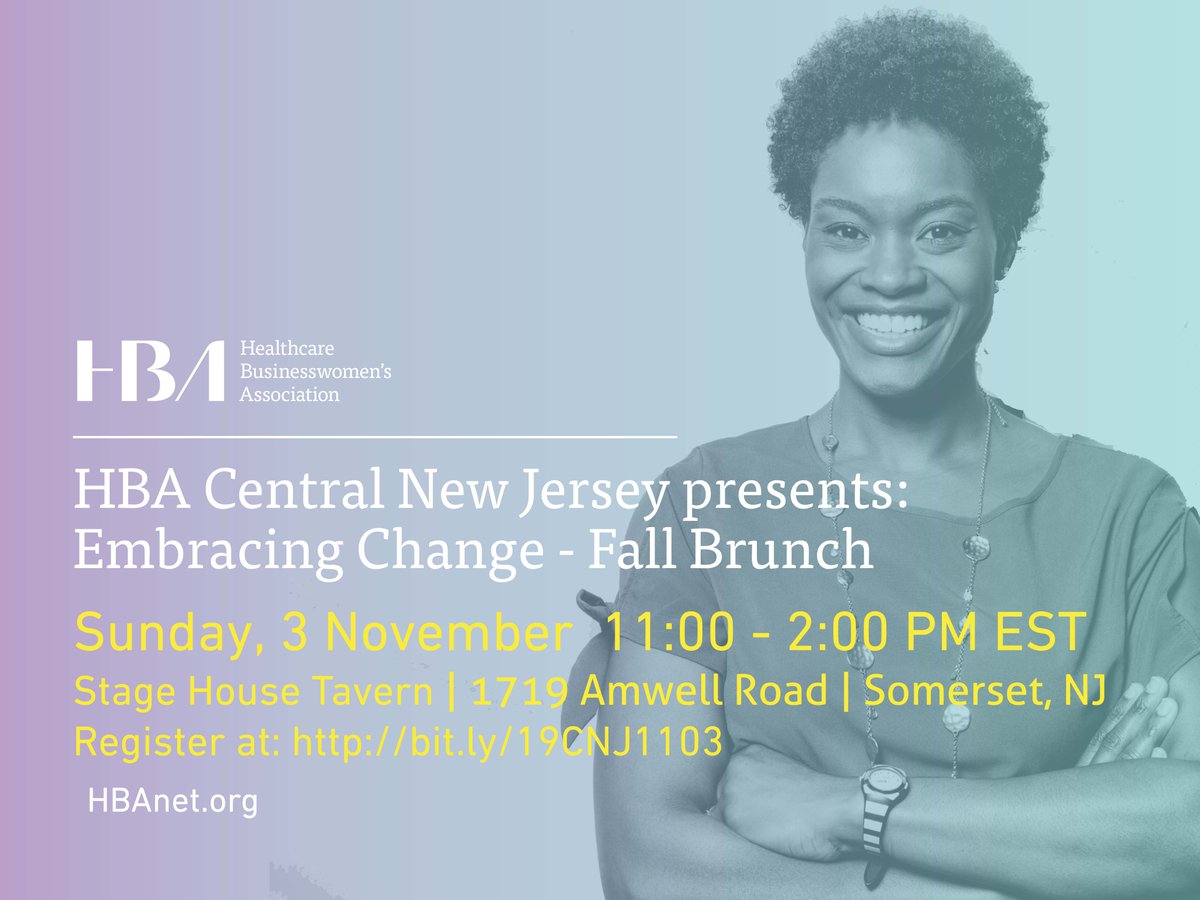 Join #HBACNJ for a Fall brunch with discussion and networking at Stage House Tavern in Somerset, NJ. 3 November, 11.00 am. Isabelle Lanthier, US Marketing Director <a href="/Sandoz_Global/">Sandoz</a> will lead discussion.
Register here: bit.ly/19CNJ1103
#HBAimpact #womenleaders #networking