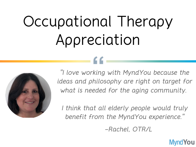 MyndYou_'s tweet photo. This week, the world celebrated #OccupationalTherapists, who have been central in MyndYou's vision for revolutionizing cognitive-driven care for older adults.
Highlighted here: @RachelDena
#OT #functionalhealth #agetech #OTtech #therapy #cognition #aginghealth #digitalhealth https://t.co/lo46r7i1LG