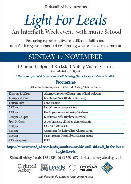 CuratorPat's tweet photo. Out 5th annual #InterfaithWeek event here @KirkstallAbbey #LightForLeeds featuring faith and non -faith organisations and celebrating what we have in common. Sunday 17 November - save the date! @LeedsMuseums @concordleeds @paganfederation @LMBBNamings @ace_thenorth https://t.co/72ZafNjU0Y