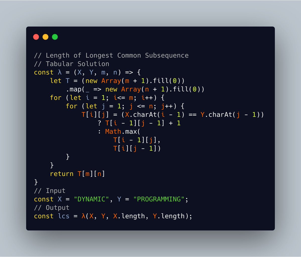 DynamicProgram2's tweet image. Length of Longest Common Subsequence Tabular #longestcommonsubsequence #dynamicprogramming #javascript #technicalinterviews #tabular