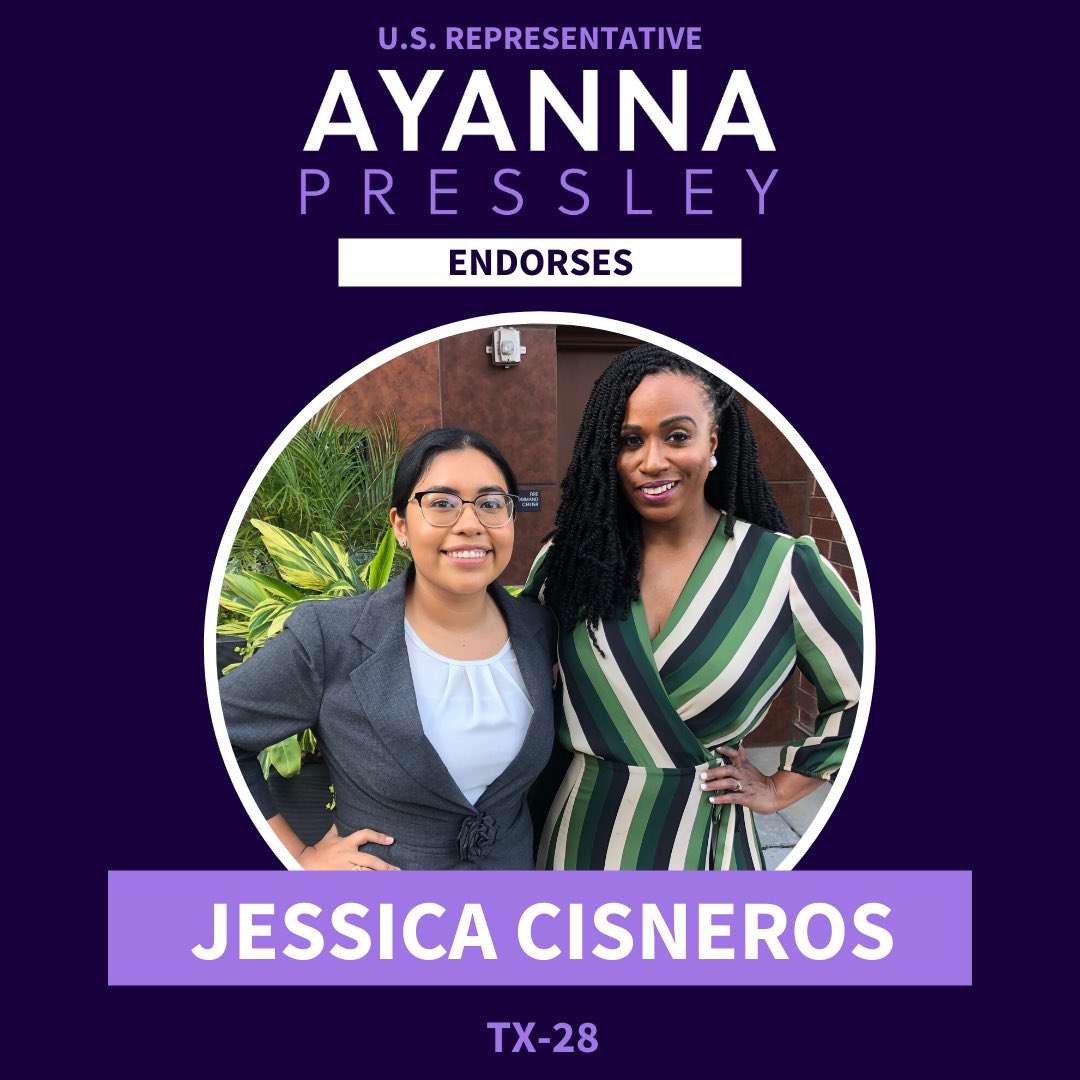 Jessica Cisneros for Congress (@JCisnerosTX) on Twitter photo 2019-10-29 12:12:43 EXCITING NEWS: @AyannaPressley has endorsed our movement! Rep. Pressley truly knows what it means to give power to the people and a voice to those who have been silenced — that’s why I’m so proud to have her support in the fight to bring real representation to #TX28! ✊🏾✊🏾 EXCITING NEWS: @AyannaPressley has endorsed our movement! Rep. Pressley truly knows what it means to give power to the people and a voice to those who have been silenced — that’s why I’m so proud to have her support in the fight to bring real representation to #TX28! ✊🏾✊🏾