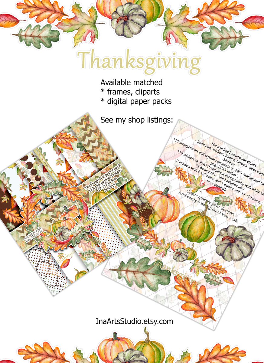 Excited to share this item from my #etsy shop: Thanksgiving digital paper pack, Pumpkins watercolor background, DIY planner stickers printable Halloween pattern Fall paper autumn leaves etsy.me/2q2SURU #inaartsstudio #print #paper #cliparts #Pumpkins #Thanksgiving #DIY