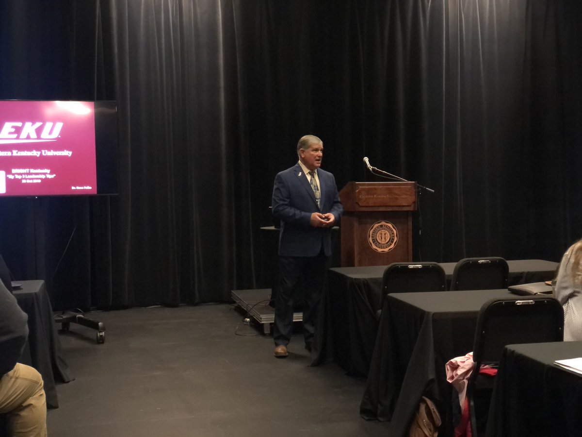LeadershipKY's tweet photo. We start day two with #BRIGHT19 at @EKUCenter in the Black Box Theater with Dr. Eugene Palka, VP for Student Success, who is telling the Class his top three tips for being a good leader. https://t.co/1O3uyTaLCo