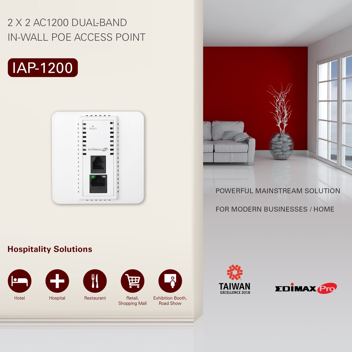 EdimaxME's tweet photo. #Edimax #AC1200 🤩😍Dual-Band In-Wall PoE Access Point
with stylish in-wall design is specifically for existing building structures so you can easily change an existing in-wall wired Ethernet jack to a wireless access point. (Multi-Dwelling Units), airports, meeting rooms, etc,.. https://t.co/Ys4ISekkZq