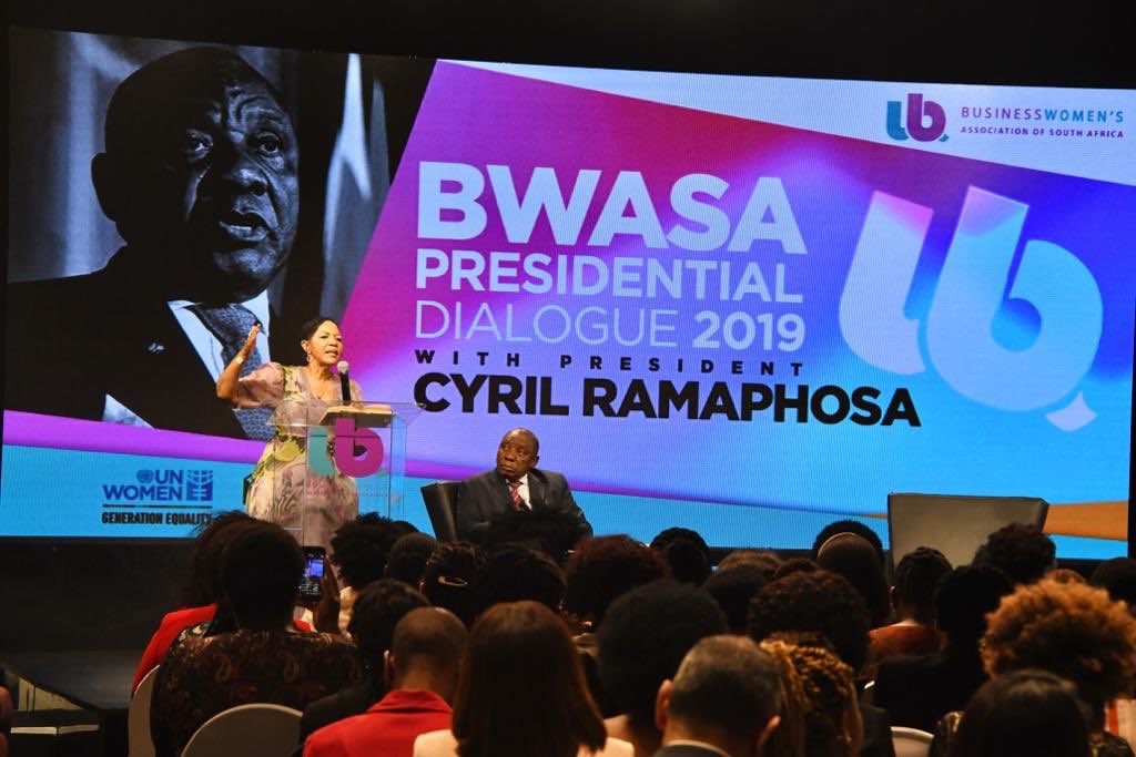 PresidencyZA's tweet photo. The dialogue, convened under the theme “The Economy is Woman”, is organised by the BusinessWomen’s Association of South Africa (BWASA), an association of business and professional women in South Africa. https://t.co/ljnJaceDFf
