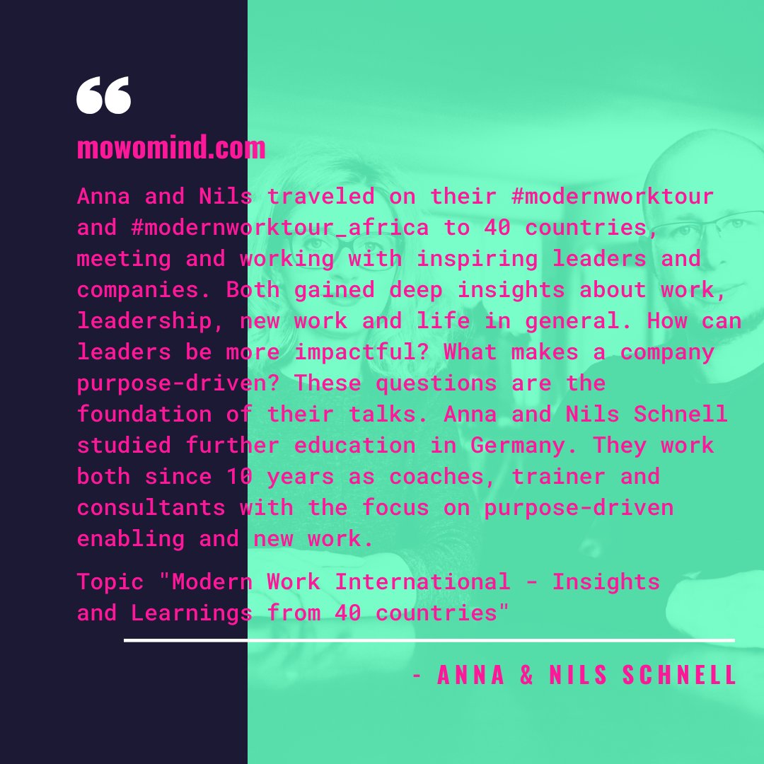 wireflyfestival's tweet photo. Today we have a speaker couple for you ⇢
Anna and Nils Schnell (@StaniaAnna @Schnellus) from @MOWOMIND. Look forward to what they will tell us about "Modern Work International - Insights and Learnings from 40 countries" #conference #techfestival #digitallife #technews #techworld https://t.co/RUapvm21yX