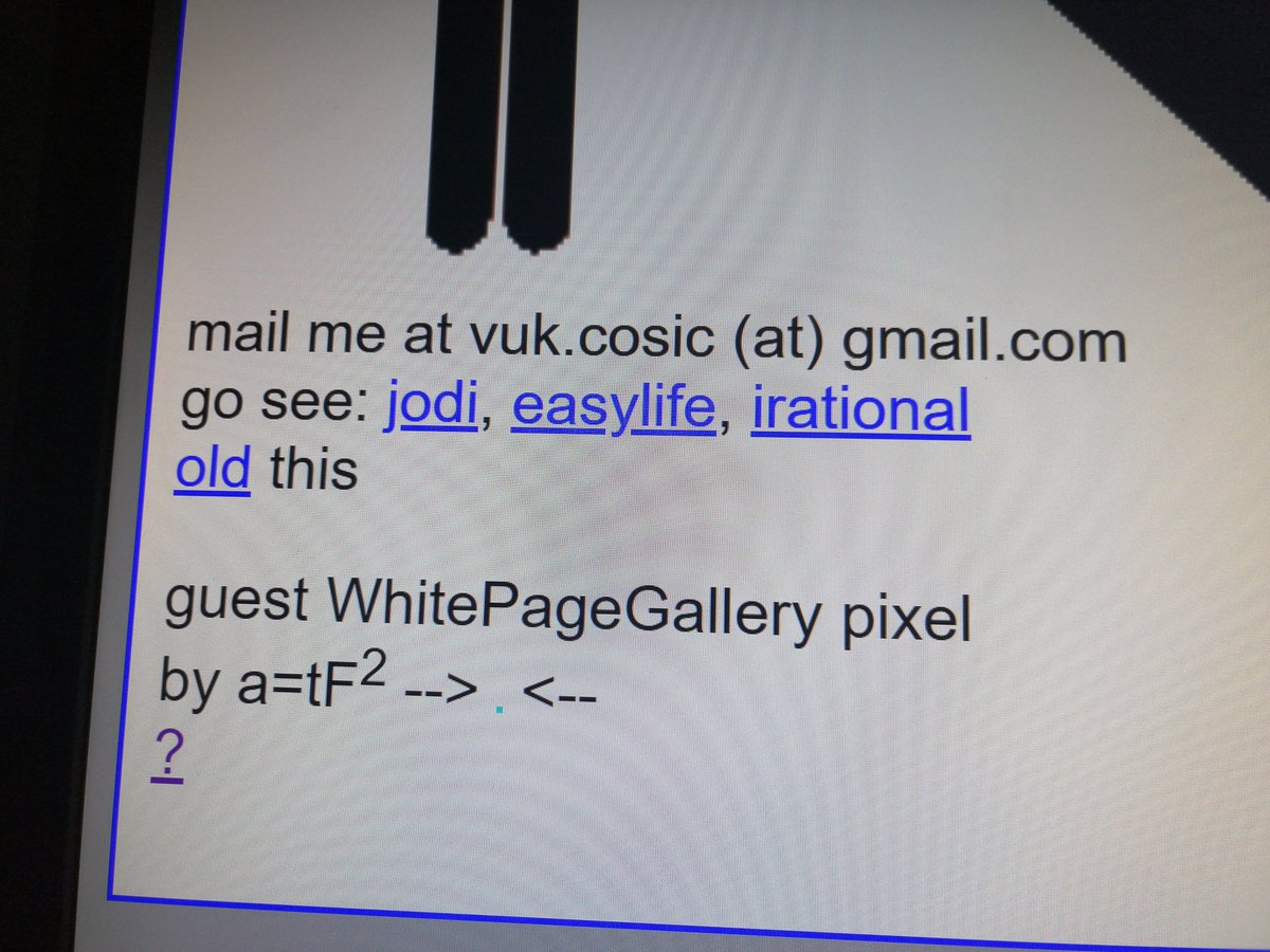 intima's tweet photo. [BREAKING!] My a=tF² pixel is featured on Vuk Ćosić – @supperman's legendary and historic website https://t.co/qaP0MtxqdU as part of the #WhitePageGallery network → https://t.co/98Up1HyXNB

Date: 29OCT2019
Name of the pixel: atf2.png
Size: 1×1 pix
Mode: RGB/8 Bit
Color: #01ffff https://t.co/VpTGBfQ9kb