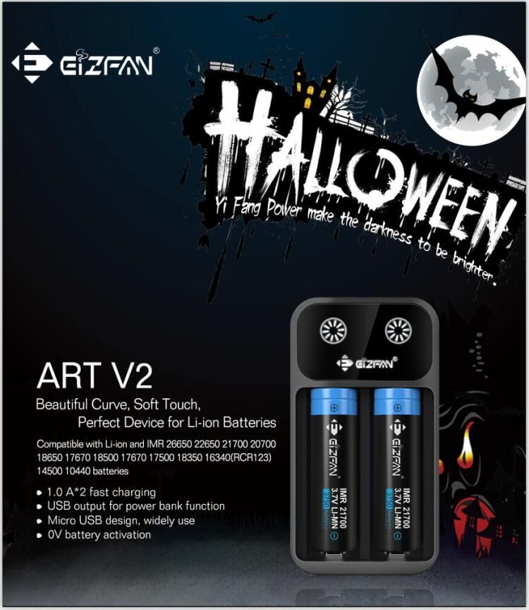 Halloween is coming around the corner, are you ready? ? ?
Eizfan Art V2 2 slots LED battery charger with 1A*2, welcome to inquiry. 

#efantech #efancharger #V2charger #efanbattery #eizfan #efanpower #efanvape #18650batterycharger #vapeshop #vaporbattery #20700battery