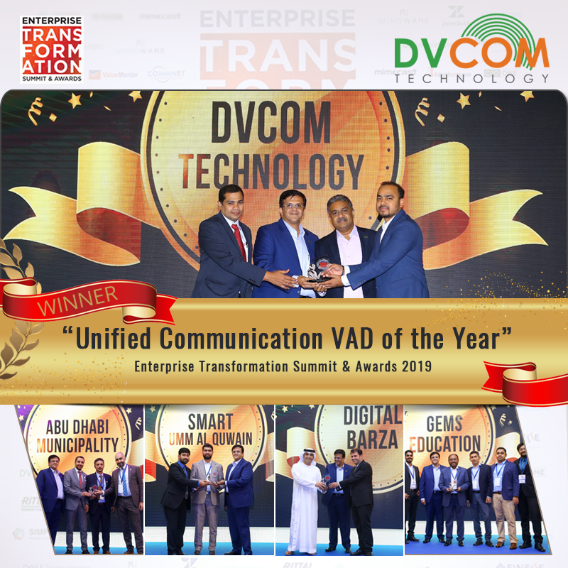 DvcomTechnology's tweet photo. DVCOM awarded "Unified Communication VAD of the year" at the Enterprise Transformation Summit &amp; Awards 2019. 
#DVCOM #UC #VAD #Enterprise #Summit #Transformation
#awards2019 #Partner #CONRADDUBAI #7thOctober https://t.co/ePl61d1DUq
