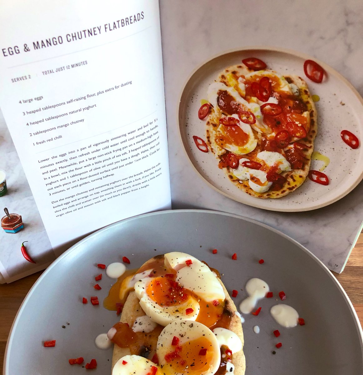 martin_ion's tweet photo. Home made flatbreads with 5 minute eggs, mango chutney and zero fat yoghurts - one of my favourite breakfasts !! @jamieoliver https://t.co/SKMdWbmr3B