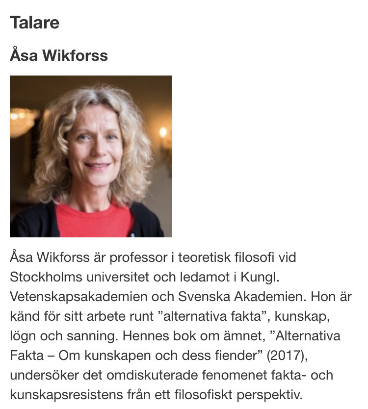 KonigLouise's tweet photo. @AWikforss #HållbarhetsforumSU @Stockholms_univ  Om #fakta #postfacts #sanningsföruttnelse #populism och hur det hänger ihop i att driva en försvagad #demokrati mha av den nya tekniken #digitalt. Där man väljer sin egen sanning i större utsträckning. https://t.co/zegeM4zeVV