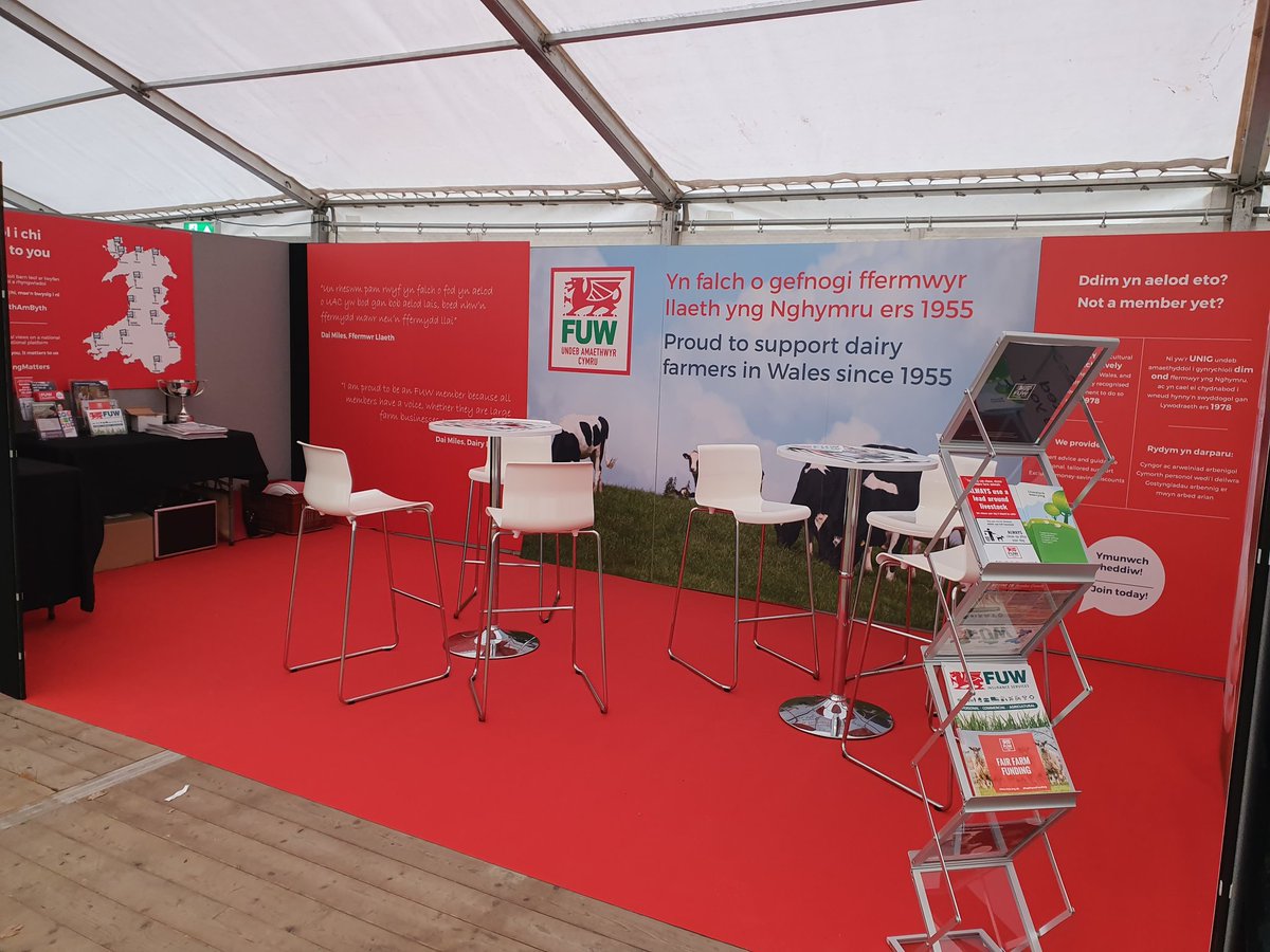 FUWpress's tweet photo. We're set up and ready for a fantastic #WelshDairyShow ! Pop in to see us for plenty of #FARMINGMATTERS chats and a cuppa 🐄😁 https://t.co/w665nTuuGJ